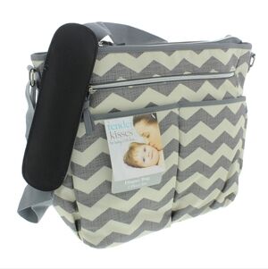 Tender Kisses NEW Grey Chevron Print Diaper Bag Changing Pad Pockets